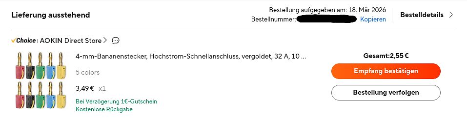 Bestellübersicht eines Online-Shops
