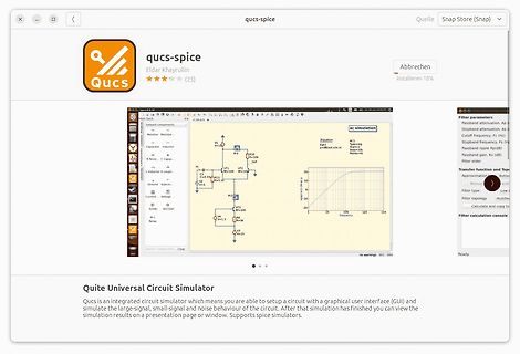 Software-Screenshot von qucs-spice mit Schaltplan und Diagramm
