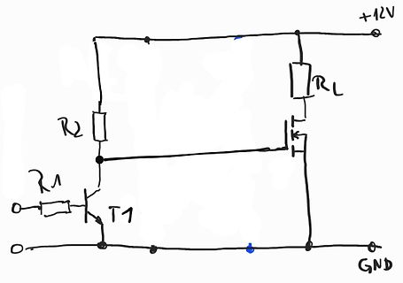 Handgezeichneter Schaltplan mit Transistor und Lastwiderstand