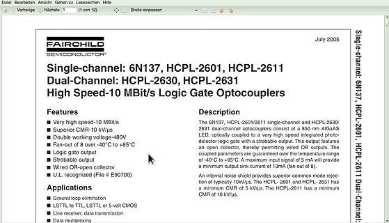 Datenblatt der Fairchild Semiconductor Optokoppler