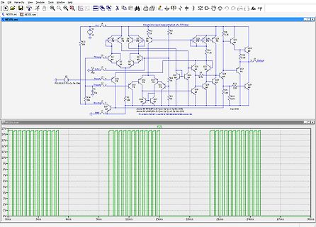 Schaltplan und Oszilloskop-Simulation eines 555-Timers