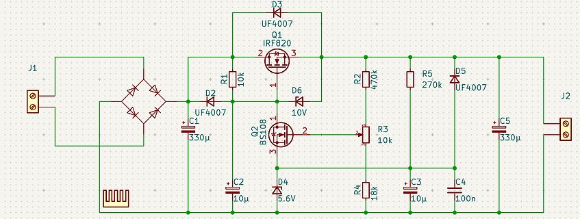 Schaltplan einer Gleichrichter- und Schaltung mit MOSFETs