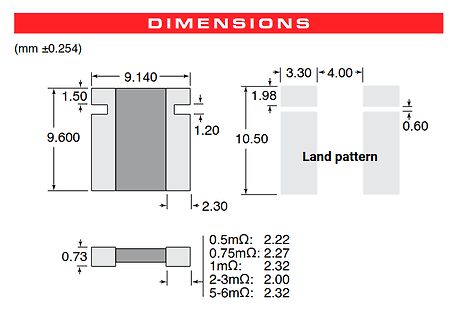 Technische Zeichnung der Abmessungen und Landpattern eines Bauteils