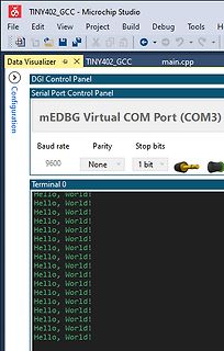 Microchip Studio Serial Port Control Panel mit Terminal-Ausgabe