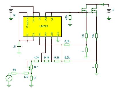 Schaltplan eines Spannungsreglers mit LM723