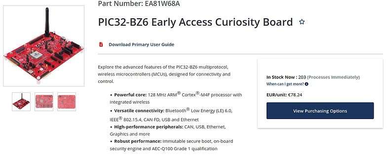 Produktseite PIC32-BZ6 Early Access Curiosity Board