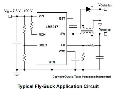 Schaltplan einer Fly-Buck-Anwendung mit LM5017