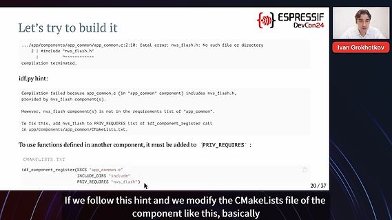Screenshot einer Fehlermeldung beim Kompilieren von ESP-IDF Code