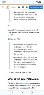 Screenshot eines Forenbeitrags über C/C++ Standards