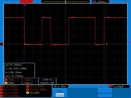 Oszilloskop-Screenshot eines Rechtecksignals