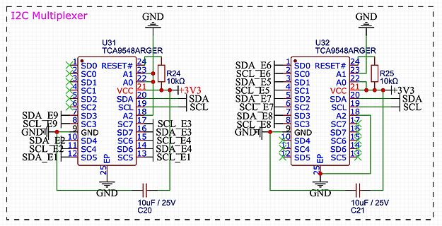 Schaltplan zweier I2C-Multiplexer