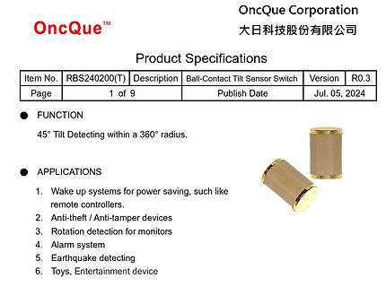 Produktspezifikation Ball-Contact Tilt Sensor Switch