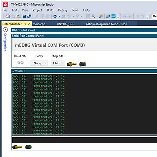 Screenshot einer seriellen Terminal-Anwendung in Microchip Studio