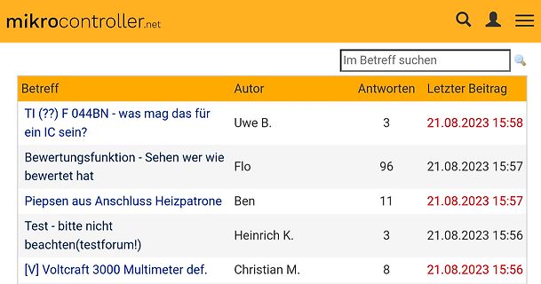 Übersicht eines Internetforums für Mikrocontroller