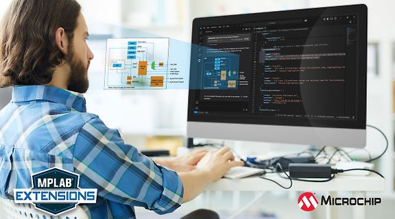 Person arbeitet an Computer mit MPLAB Extensions