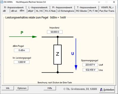 Software zur Berechnung von Leistungsverhältnissen und Impedanz