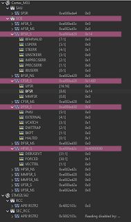 Screenshot von Registerbelegungen eines Cortex-M33 Mikrocontrollers