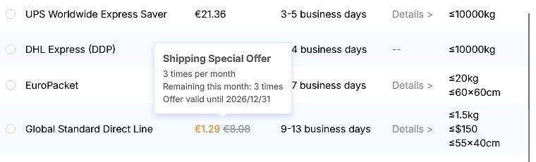 Versandoptionen und Sonderangebot