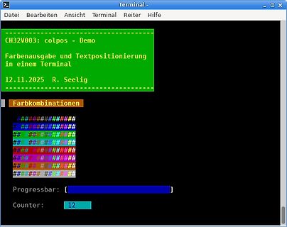 Terminal-Demo zur Textpositionierung und Farbausgabe