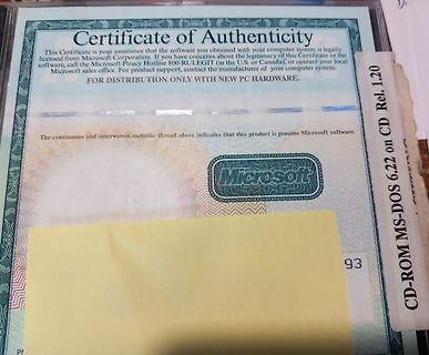 Microsoft Certificate of Authenticity für MS-DOS 6.22