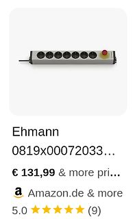 Amazon Produktseite einer Ehmann Steckdosenleiste