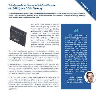 Produktankündigung Teledyne e2v 16GB Space DDR4 Memory