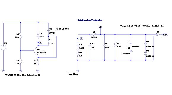 Schaltplan einer Induktionsschaltung mit Transistor und Dioden
