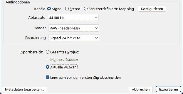 Audio-Exportoptionen in einer Software