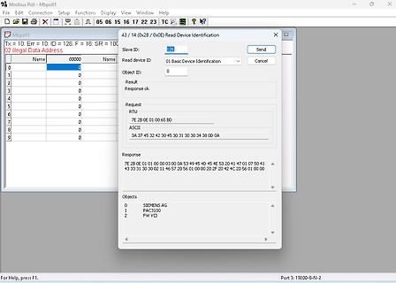 Modbus Poll Software Fenster mit Fehlermeldung