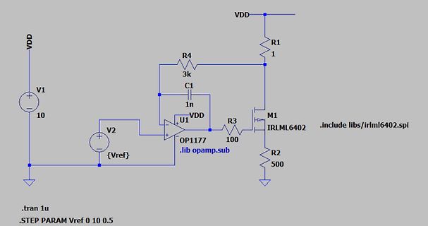 SPICE Schaltplan mit Operationsverstärker und MOSFET