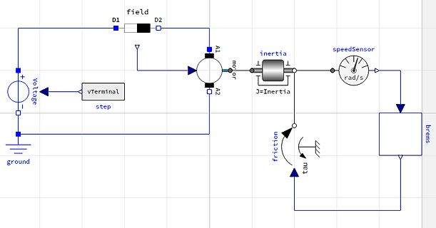 Simulationsmodell eines Elektromotors mit Trägheit und Reibung