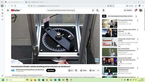 YouTube-Videoseite über Foucaultsches Pendel