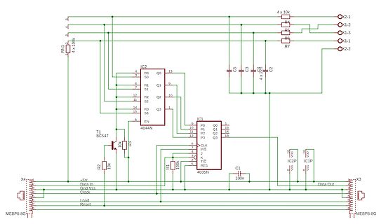 Schaltplan mit IC1 4035N und IC2 4044N