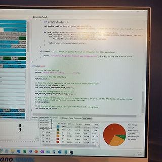 Foto eines Computerbildschirms mit Programmcode und Software-Tabelle