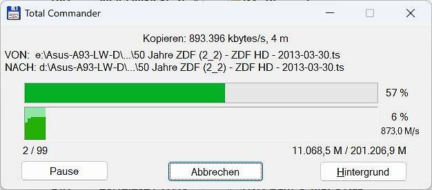 Dateikopie-Fortschrittsanzeige in Total Commander
