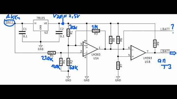 Schaltplan einer Batteriewächter-Schaltung mit LM393