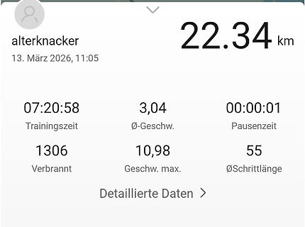 Sport-App Trainingsdaten Übersicht