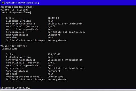 BitLocker Statusinformationen in der Windows Eingabeaufforderung