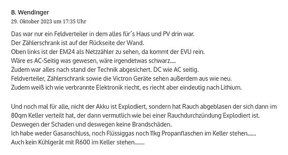 Textbeitrag eines Forennutzers über einen technischen Defekt