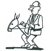 Comiczeichnung eines Mannes auf einem Esel