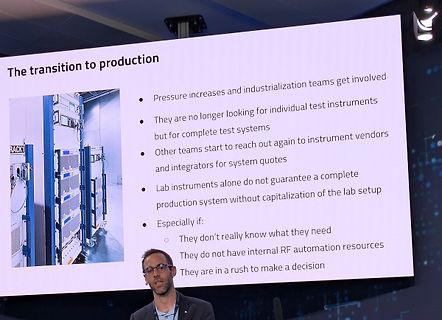 Abfotografierte Präsentationsfolie über den Übergang zur Produktion