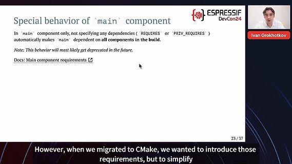 Präsentationsfolie über ESPRESSIF Main Component Verhalten
