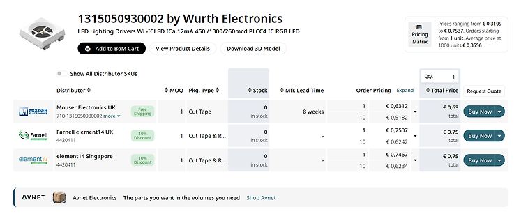 Screenshot eines Online-Shops für Elektronikbauteile