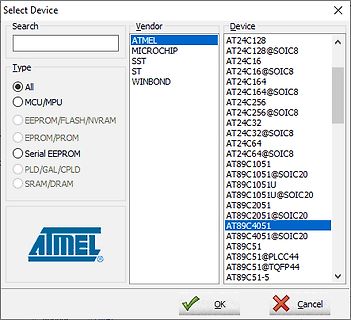 Dialogfenster zur Geräteauswahl in einer Software