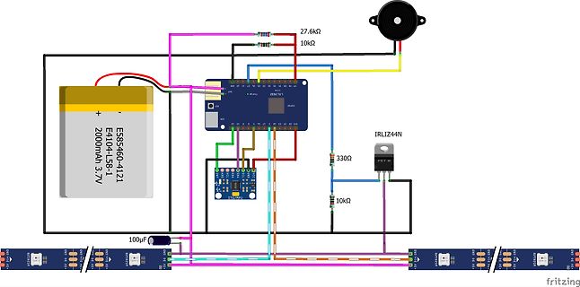 Fritzing-Schaltplan mit Arduino, LiPo-Akku und MOSFET