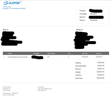Rechnung von JLCPCB GmbH