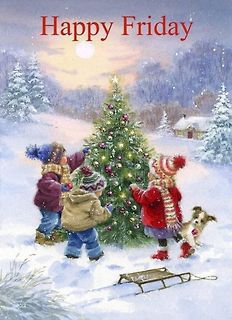 Weihnachtliche Illustration mit dem Text Happy Friday