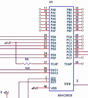 Schaltplan eines 68HC05C8 Mikrocontrollers