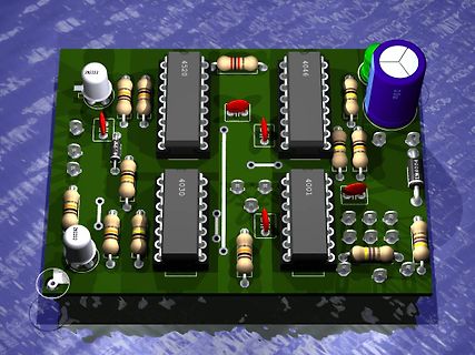 3D CAD-Modell einer Leiterplatte mit integrierten Schaltkreisen