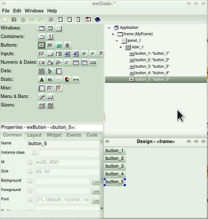 Screenshot der wxGlade GUI-Entwicklungsumgebung